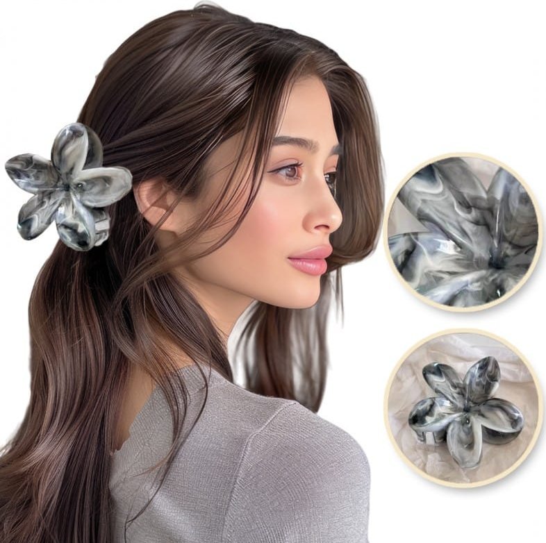 eCarla Spinka do włosów klamra XL kwiat Perłowy melanż 7,5x8cm SP346