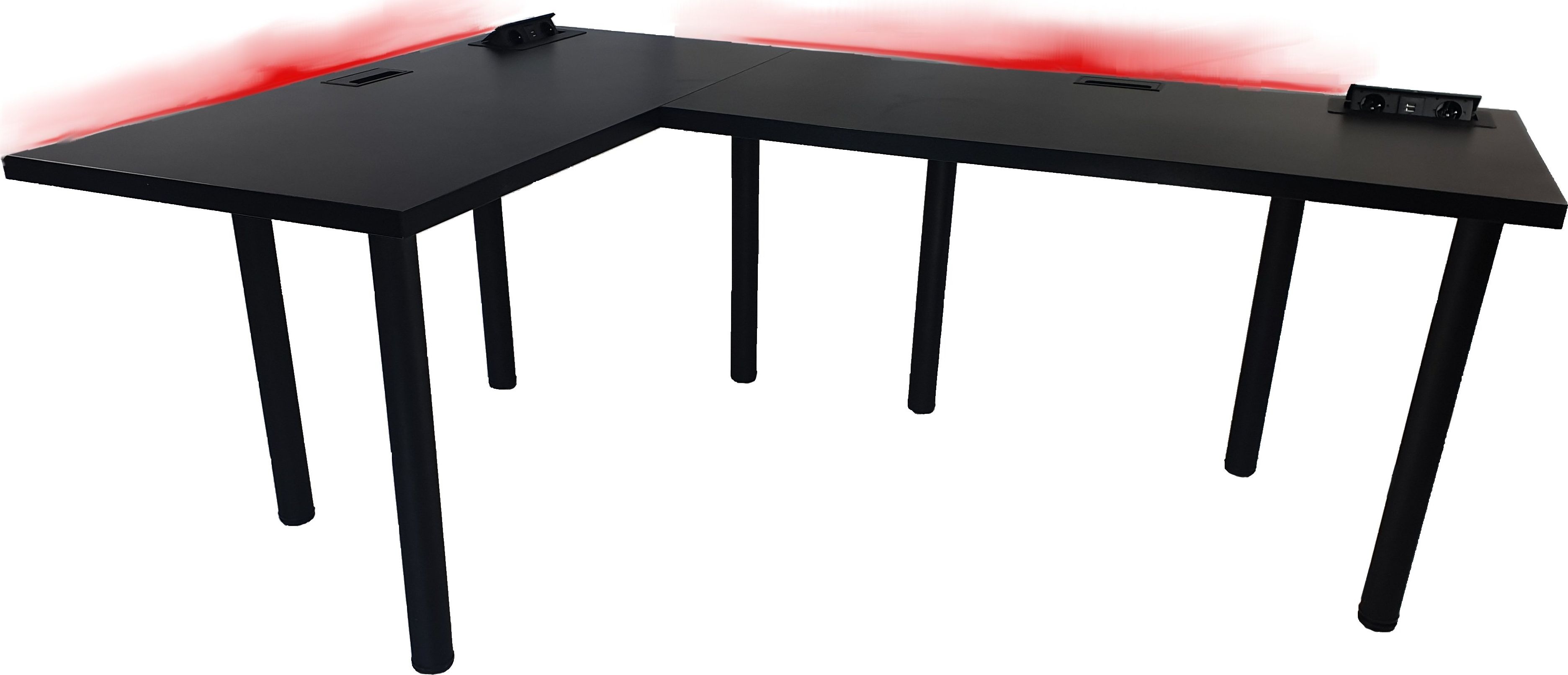 Biurko Daming Model 3 Czarne 202 cmx136 cm x 3,6 cm z prostokątnym przepustem na kable