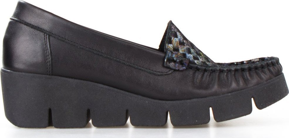 Sempre Mokasyny na koturnie skórzane z kolorowym wzorem czarne Sempre-36