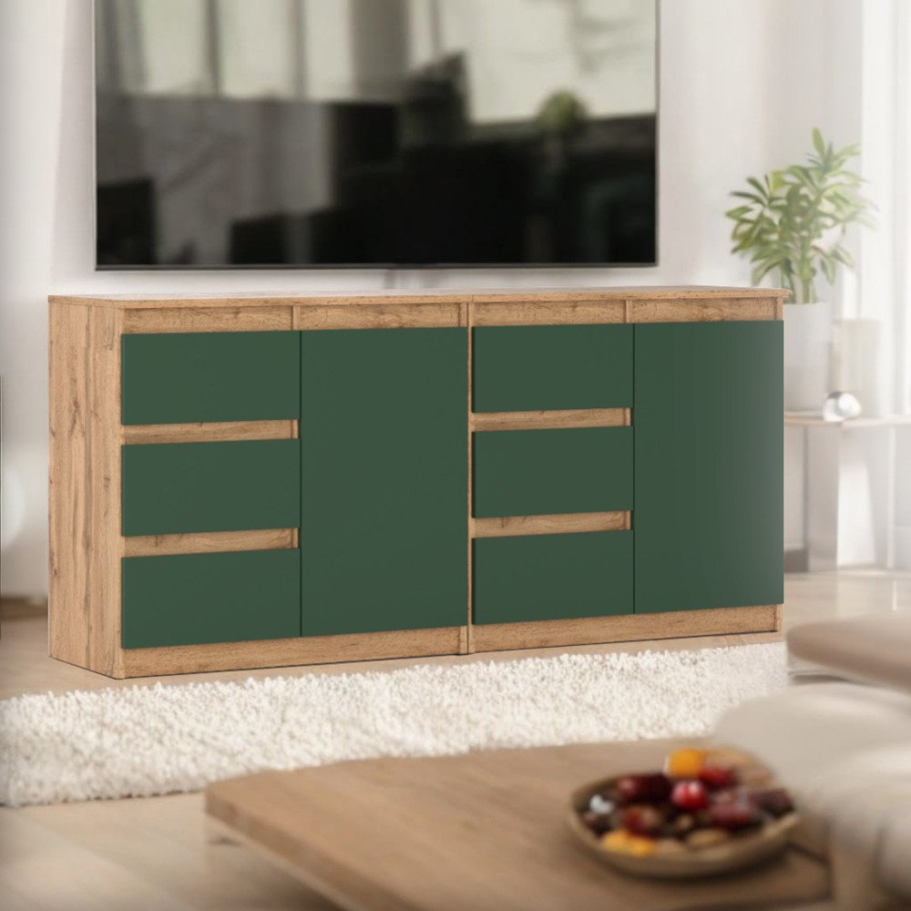 Komoda 160cm Pojemna Nowoczesna Duża Szafka Salon Wotan Butelkowa Zieleń