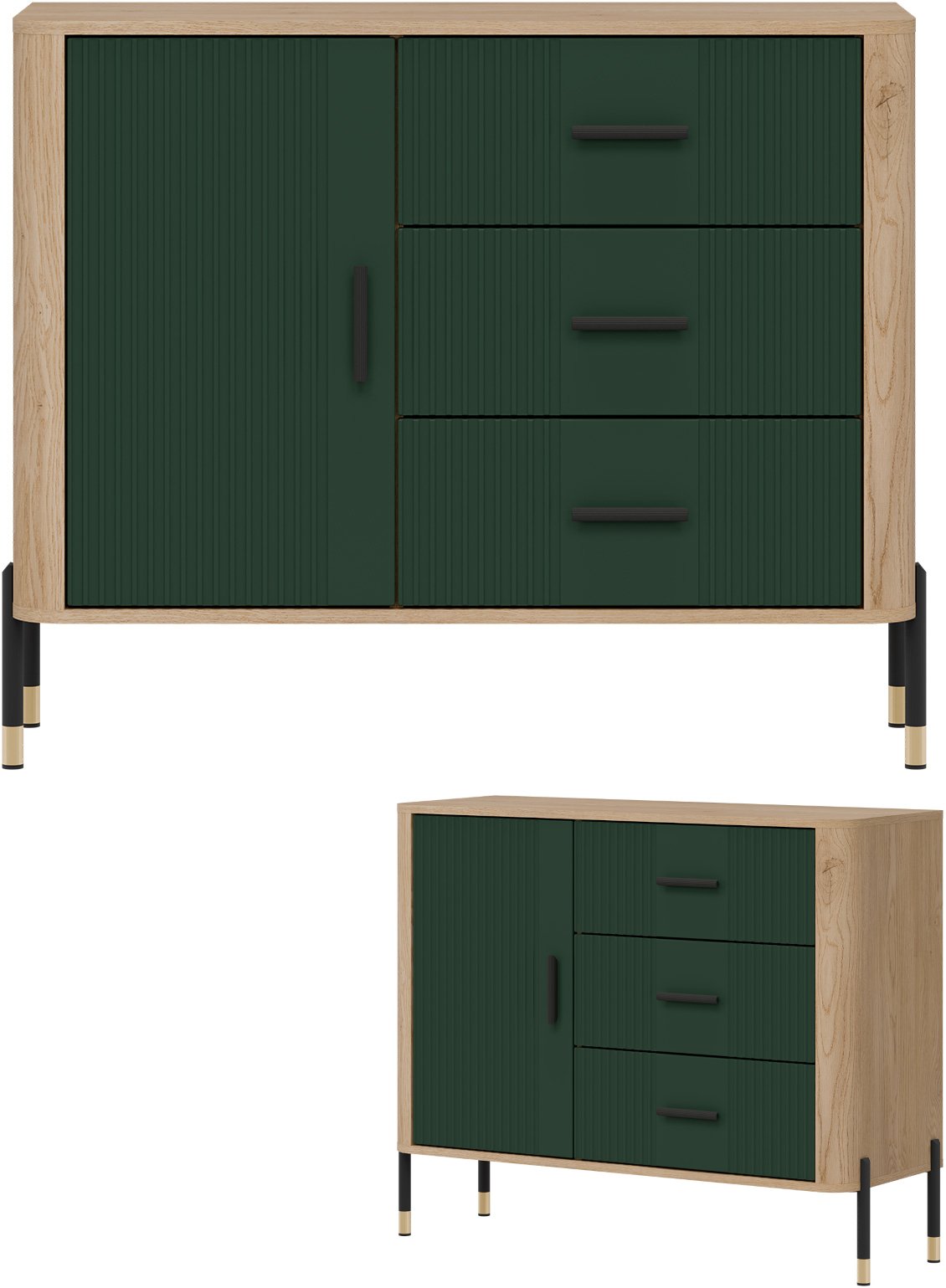 Komoda Szafka jednodrzwiowa z 3 szufladami Dąb Zielony Czarny DANTE DT03