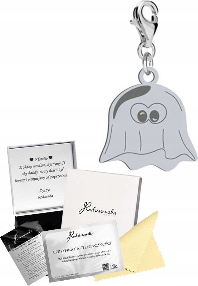 Radziszewska Jewellery Charms Srebrny na Halloween Duszek 925 Prezent Zawieszka Biżuteria