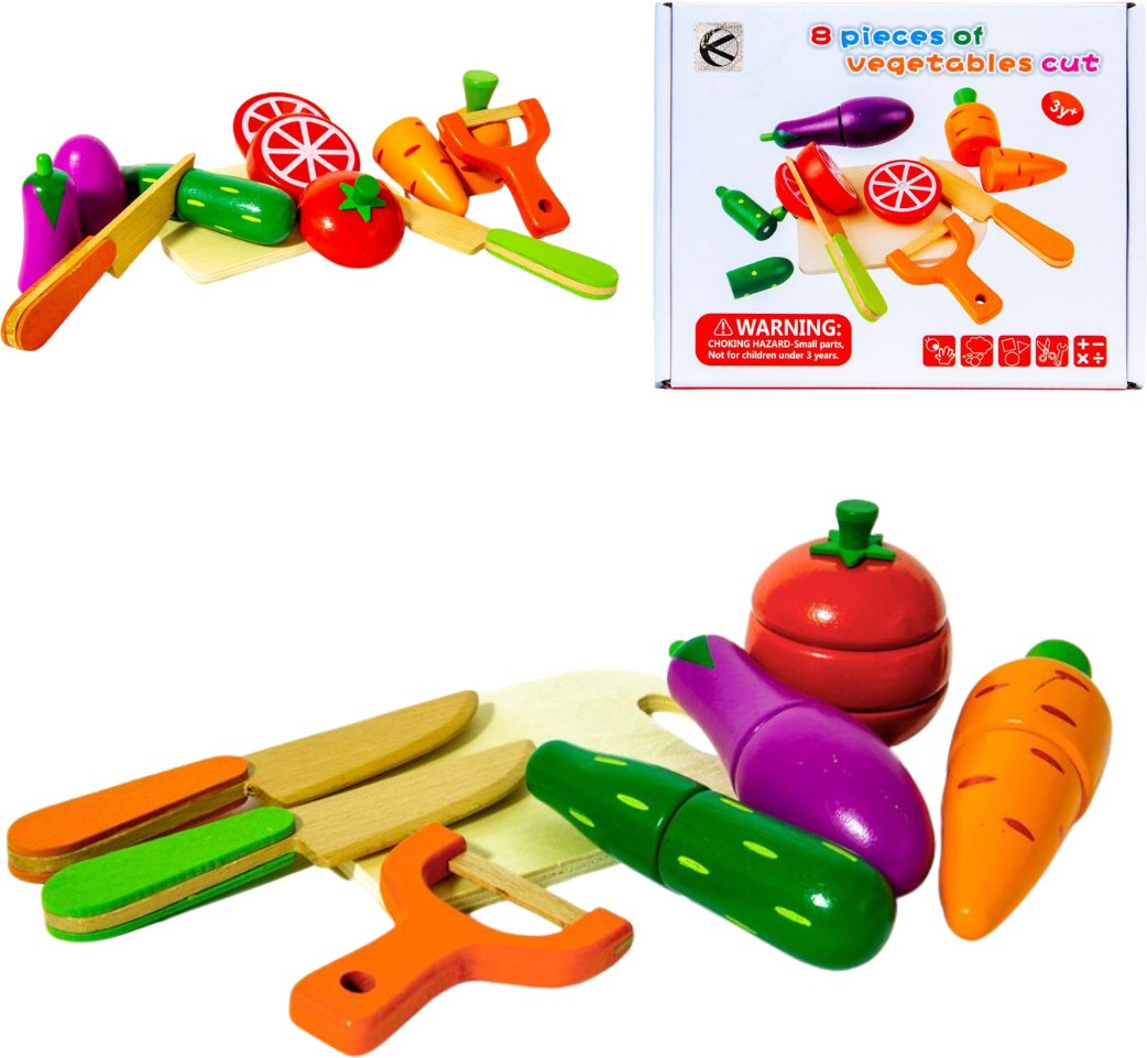 Drewniane warzywa zestaw do krojenia z deską i nożami