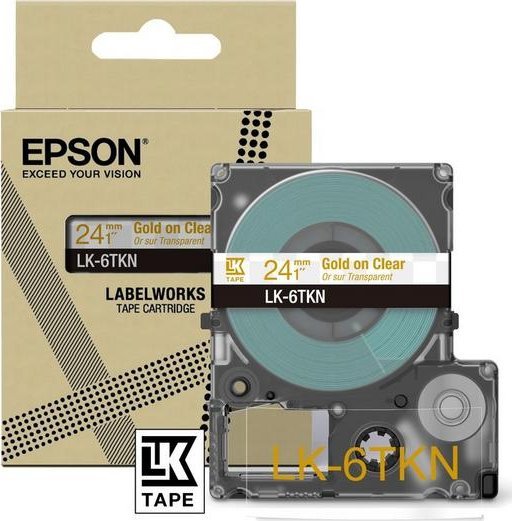 Epson Epson LabelWorks LK-6TKN - Metallic - gold auf durchsichtig - Rolle (2,4 cm x 9 m) 1 Kassette(n) Hangebox - Bandkassette - fur LabelWorks LW-C61