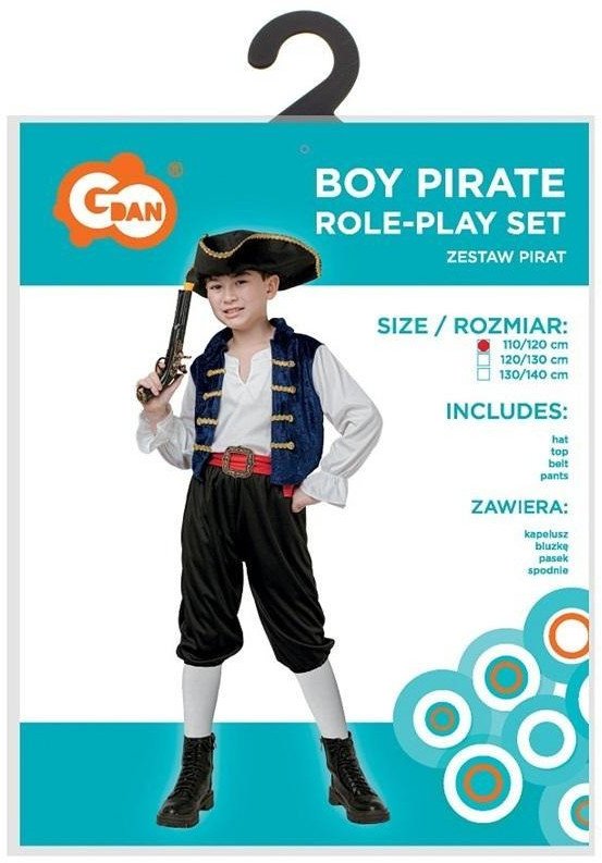 Strój Pirat kapelusz, bluzka, pasek, spodnie rozmiar 110/120cm SL-PITS