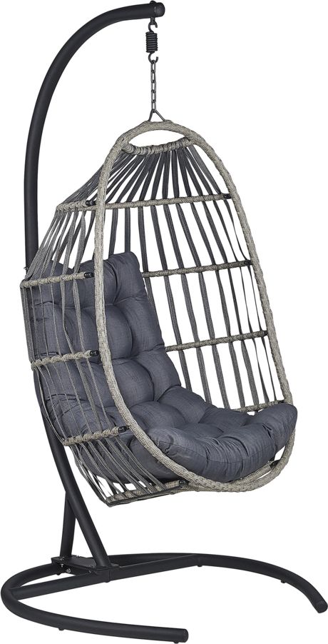 Shumee Fotel wiszący ze stojakiem rattanowy ciemnoszary SESIA