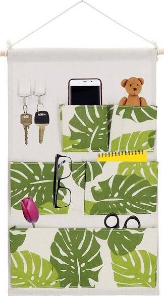 Springos Organizer do przechowywania zabawek pojemnik z 5 kieszeniami, wiszący beżowy w liście UNIWERSALNY