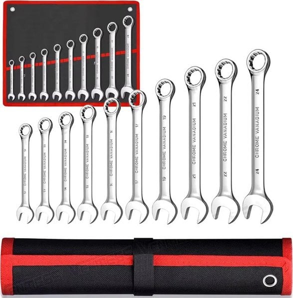 Extralink | Zestaw kluczy płasko-oczkowych | 10 el. klucze płaskie oczkowe etui 8-24 mm