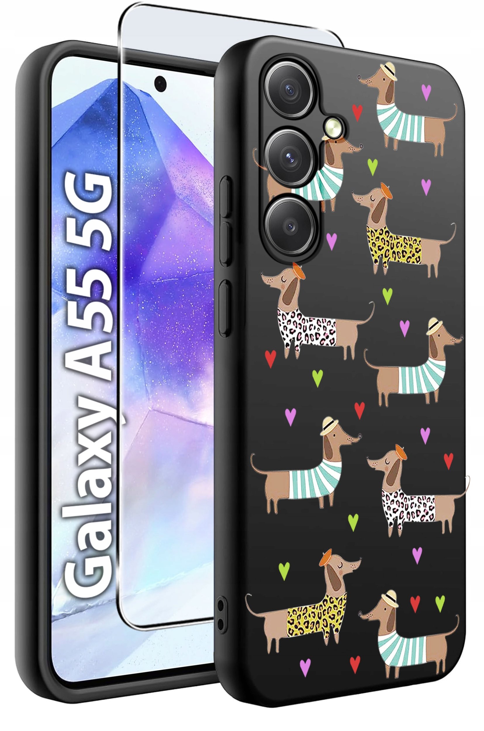 ETUI do Samsung A55 5G WZORY | SILIKONOWE MATT CASE + SZKŁO HARTOWANE 9H