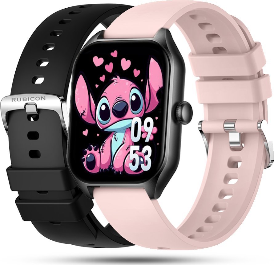 Zegarek SMARTWATCH na Komunię Rubicon RNCF03 black / 2 paski