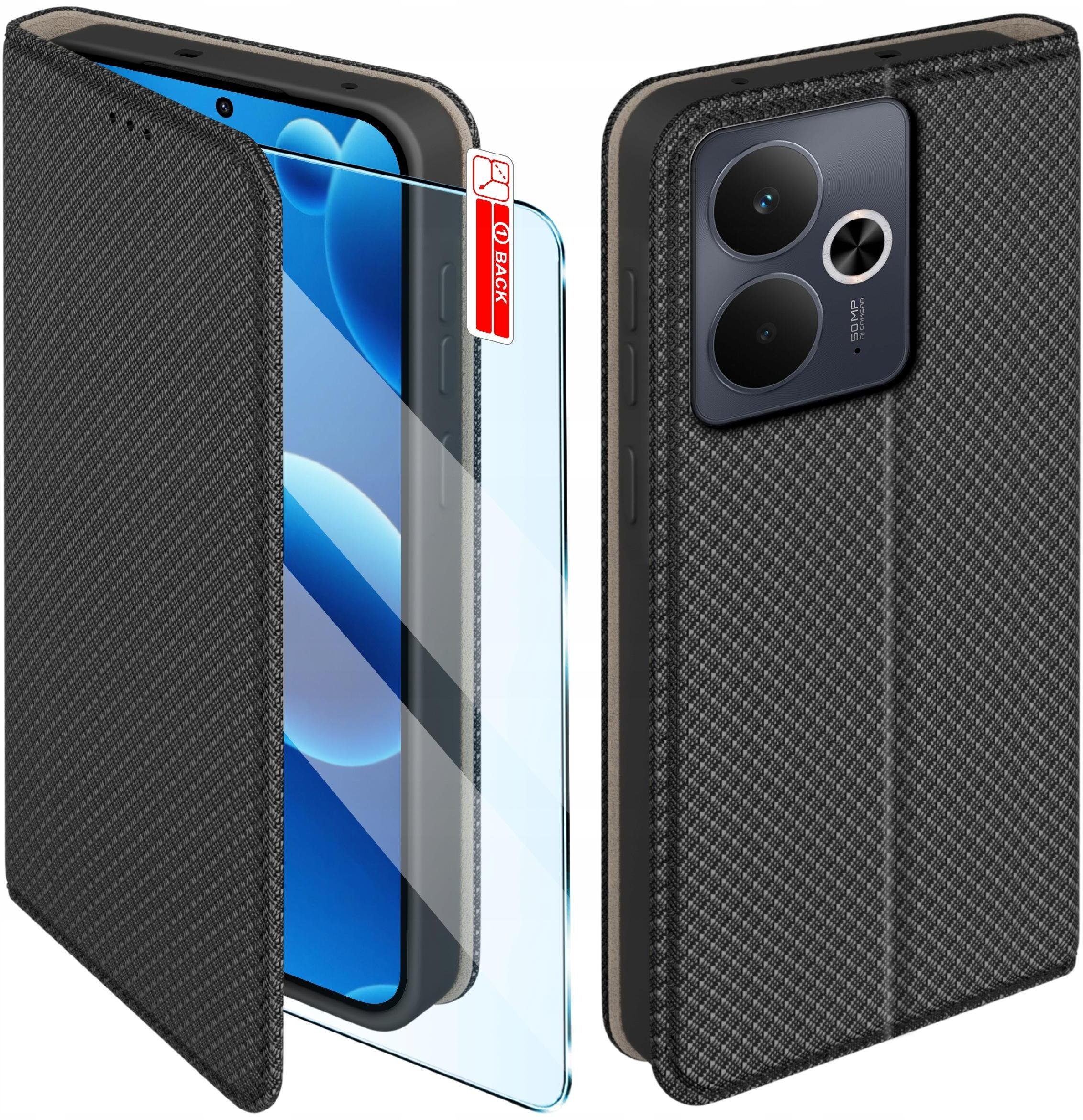 Etui MAGNET do Realme 14T 5G Zamykane Czarne Futerał + Szkło 9H