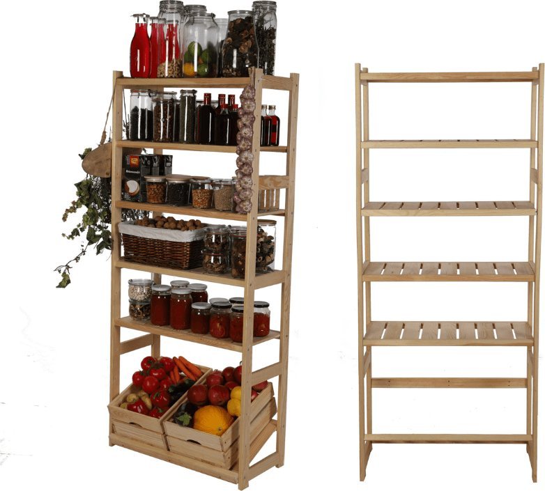 Wamar-Sosenka Regał drewniany do spiżarni LSR P500S1 Naturalny Półki proste 5 szt, Półki na skrzynki 1 szt Drewno sosnowe