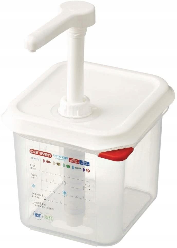 Dyspenser do sosów z pompką, pojemnik GN 1/6, porcja 30 ml | ARAVEN, 1367