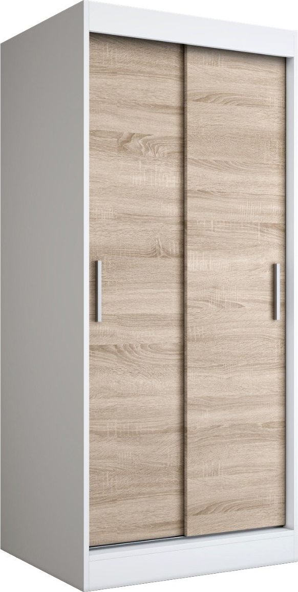 MKPOL Szafa przesuwna MODUO COMFORT 90 biała mat/dąb sonoma gładka