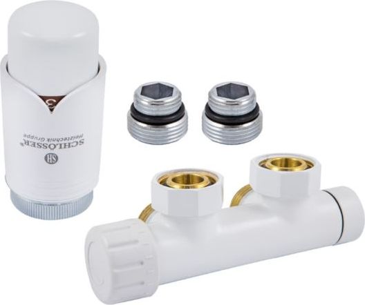 Schlosser Zestaw duo-plex 3/4" x M22 x 1,5mm kątowy lewy biały + nypel 2 szt. (612100003)