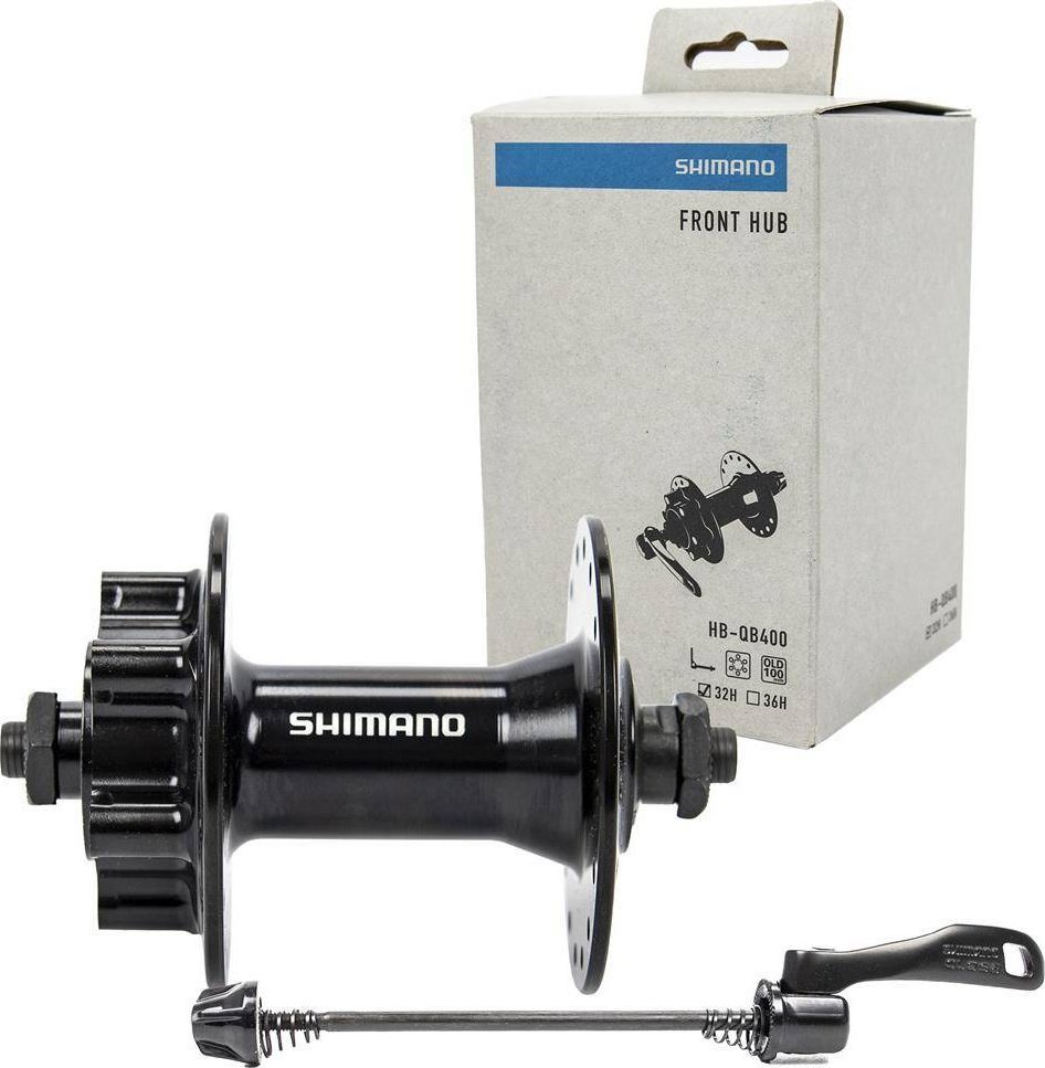 Piasta przednia Shimano Cues HB-QB400, łożyska maszynowe, 32H, 100 mm, QR, pod tarcze na 6 śrub