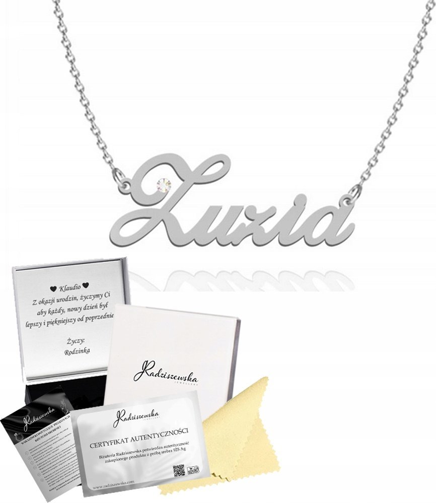 Radziszewska Jewellery NASZYJNIK Z IMIENIEM ZUZIA SREBRO 925 PREZENT ŁAŃCUSZEK DEDYKACJA GRATIS