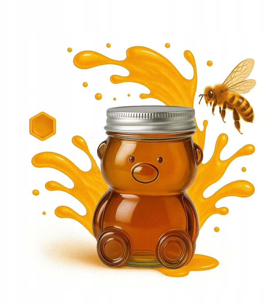 Szklany SŁOIK MIŚ 30ml z Zakrętką Mini Słoiczek Na Miód Dżem Prezenty