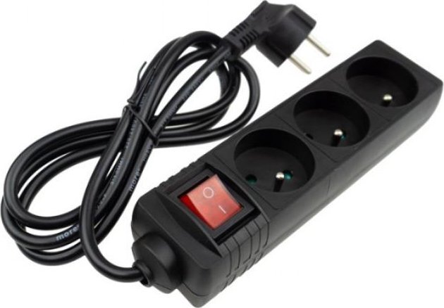Ecolight Przedłużacz 3 gniazda 1.5m z/u z wyłącznikiem czarny