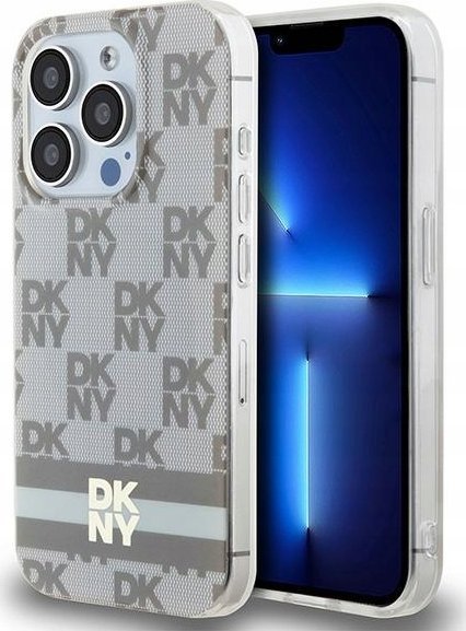DKNY DKHMP13XHCPTSE iPhone 13 Pro Max 6.7" beżowy/beige hardcase IML Checkered Mono Pattern & Printed Stripes MagSafe