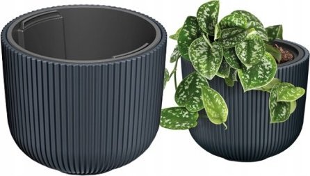 Prosperplast Doniczka plastikowa z wkładem antracytowa Milly 24x20 cm