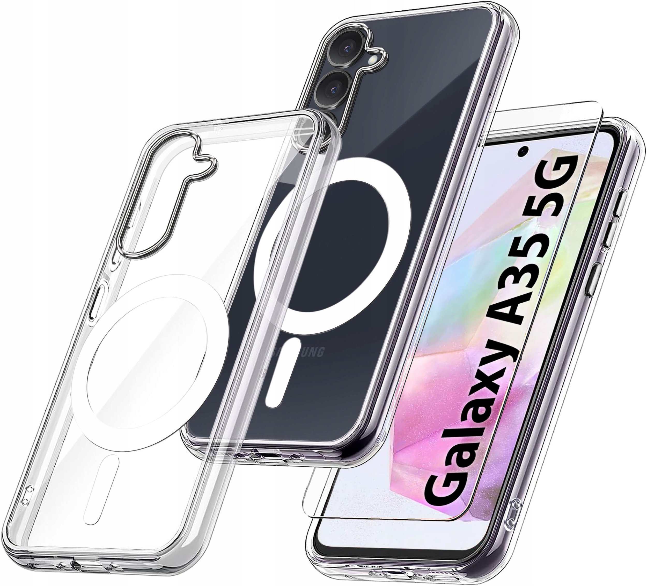 ETUI do Samsung A35 5G WZMACNIANE do MAGSAFE ANTI SHOCK CLEAR CASE + Szkło