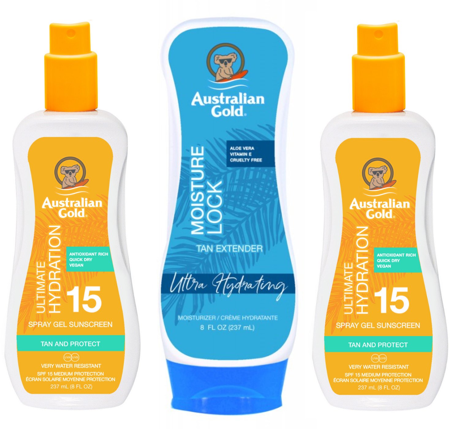 Australian Gold x2szt Żelu W Sprayu SPF15 + Moisture Lock