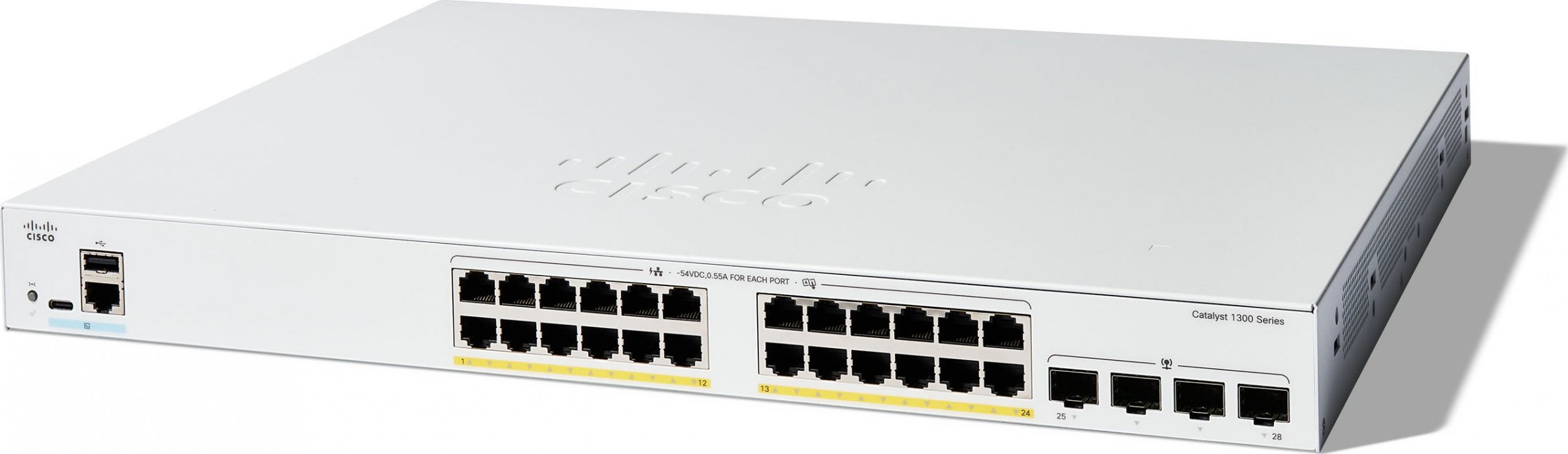 Switch Cisco Cisco Catalyst 1300-24FP-4G - Switch - L3 - managed - 24 x 10/100/1000 (PoE+) + 4 x Gigabit SFP - an Rack montierbar - PoE+ (370 W)
