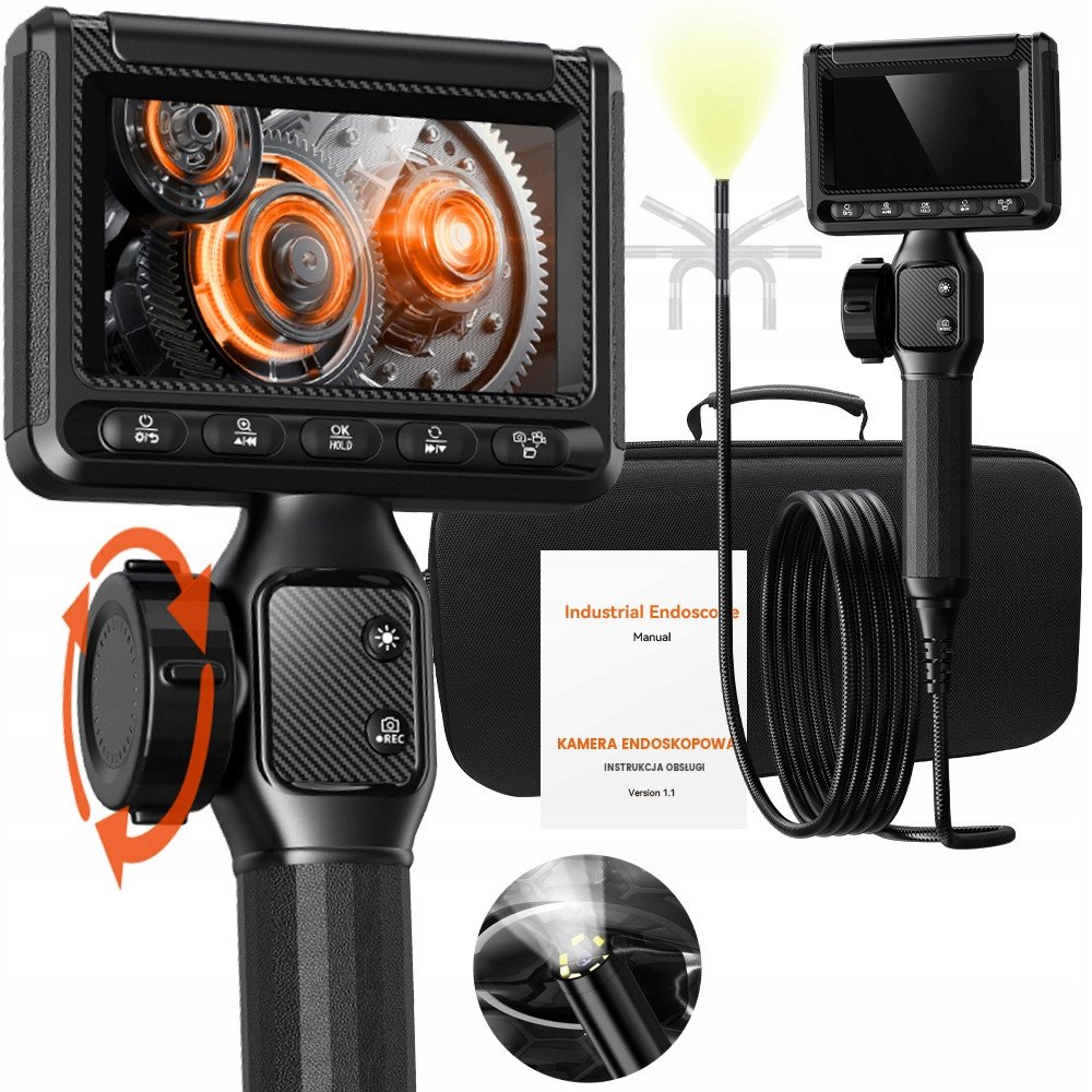 ENDOSKOP KAMERA INSPEKCYJNA RUCHOMA GŁOWICA 6mm PRZEWÓD 2m 2000mAh EKRAN HD