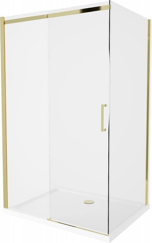 Mexen Mexen Omega kabina prysznicowa rozsuwana 140 x 70 cm, transparent, złoty + brodzik Flat - 825-140-070-50-00-4010