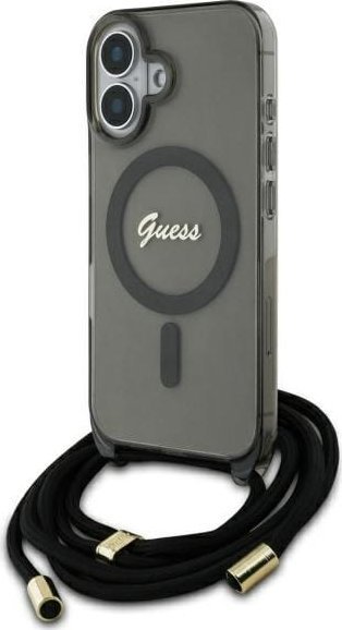 Guess Guess GUHMP16SHCTSGNSK iPhone 16 6.1" czarny/black hardcase Crossbody Cord Script MagSafe