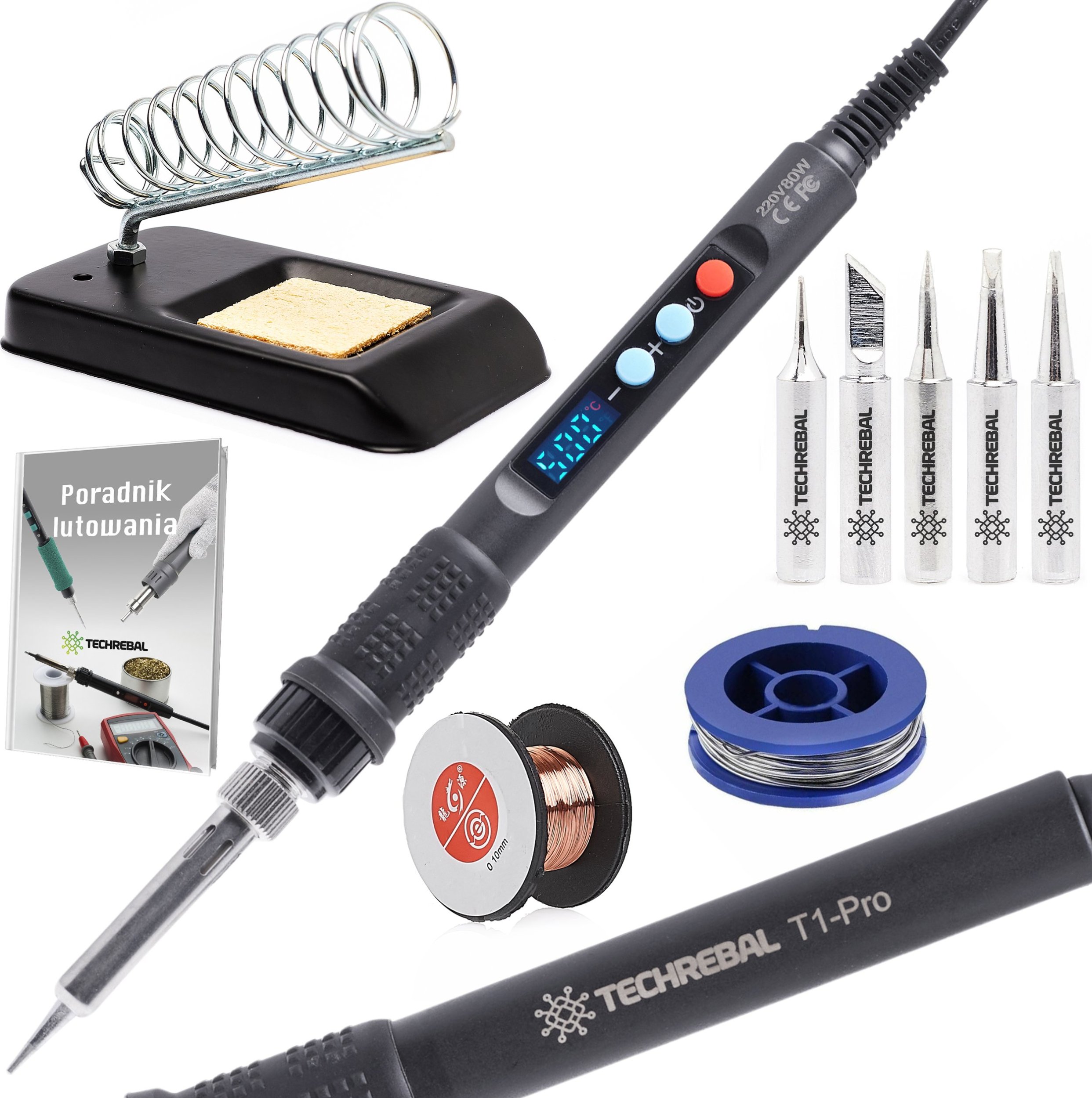 Zestaw Lutownica Techrebal T1-Pro MOCNA 80W + 5x Groty Cyna Akcesoria