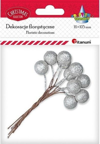 Titanum Drucik z kulką 15mm srebrną brokatową 10szt