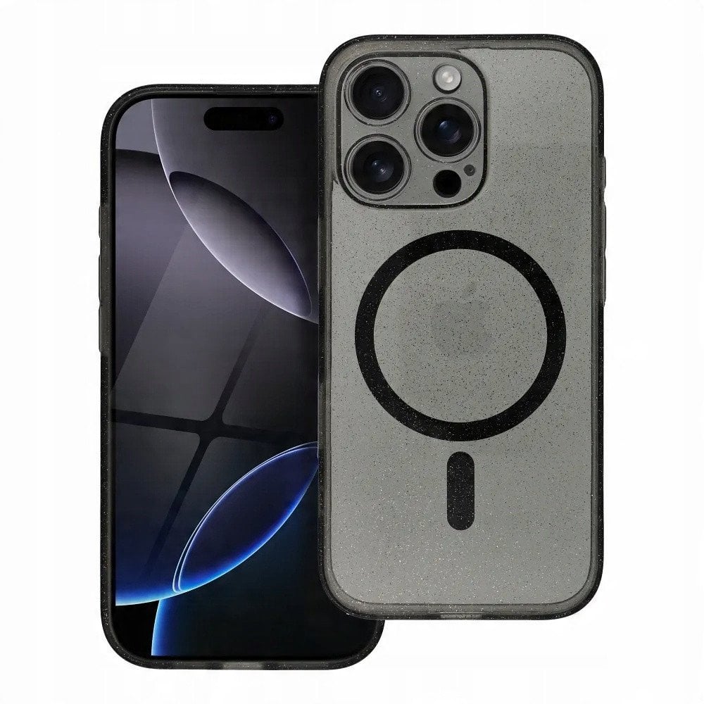 Futerał CLEAR MAG COVER z ochroną aparatu kompatybilny z MagSafe do IPHONE 16 Pro black glitter