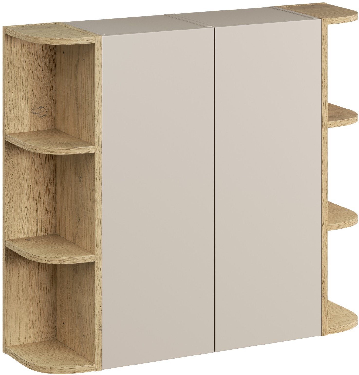 Zestaw meblowy z szafkami wysokimi i regałami