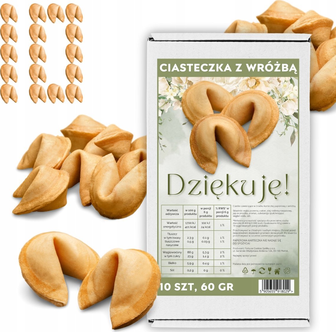 MagiaCiast Ciasteczka z Wróżbą Podziękowanie Magia Ciasteczka Dziękuję 10 sztuk 60 g