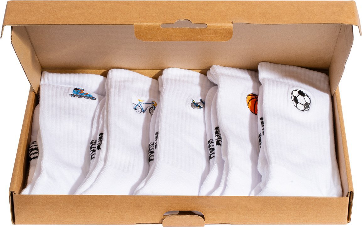Soxo Zestaw 5x Męskie Skarpetki białe SOXO z haftem na prezent 4045