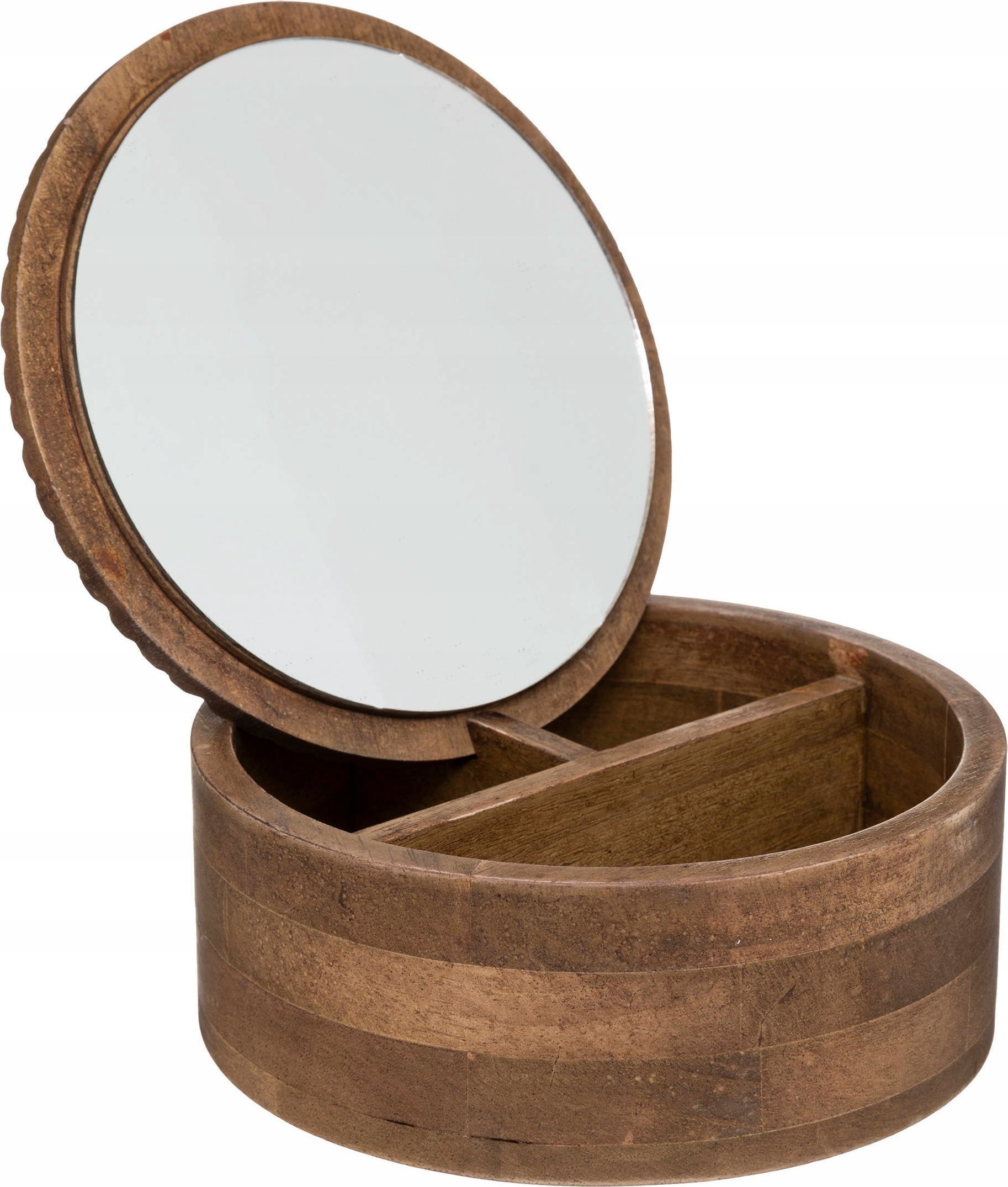 Atmosphera Drewniana szkatułka na biżuterię z lusterkiem, okrągła