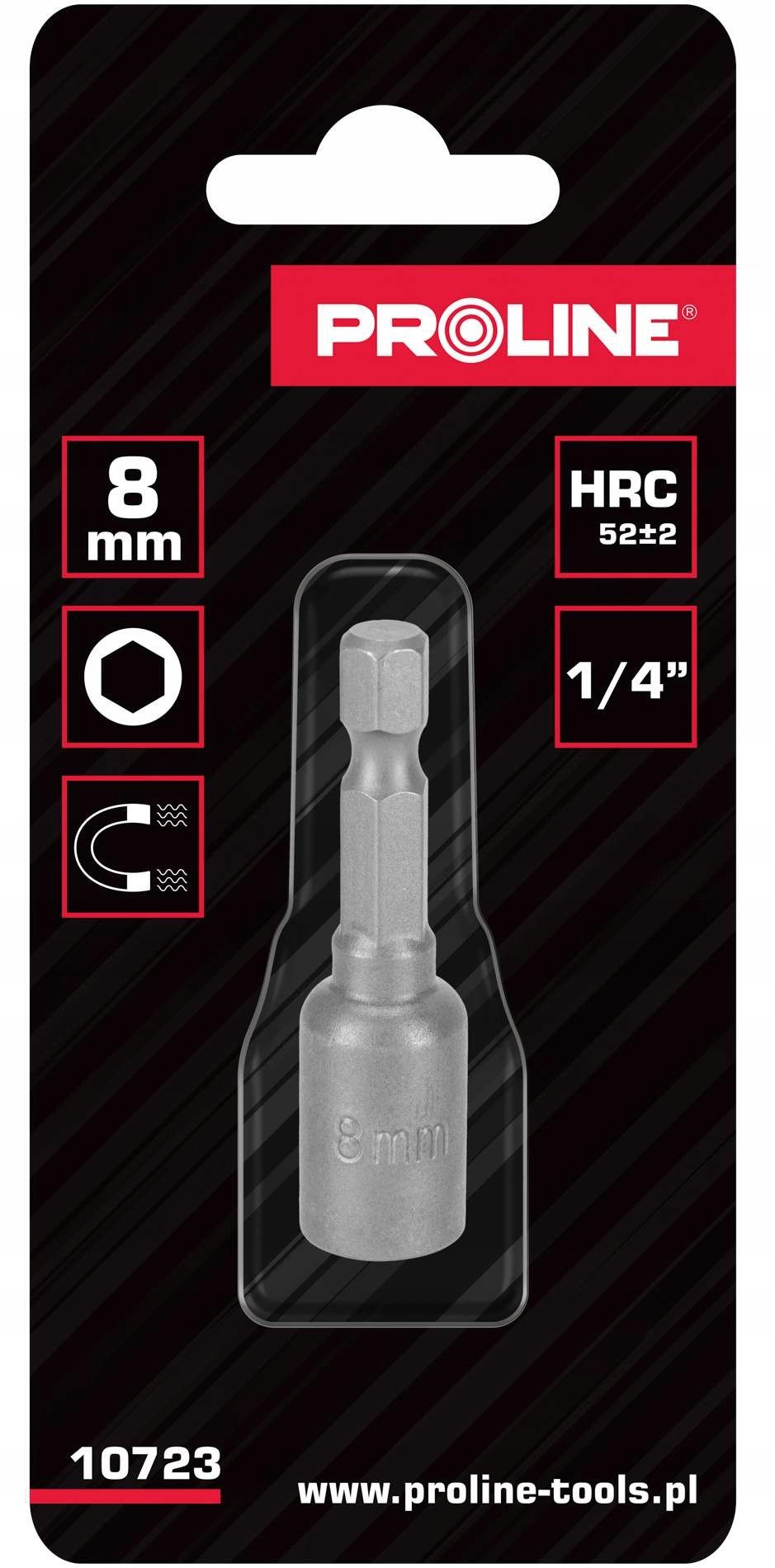 KOŃCÓWKA Z NASADKĄ MAGNET.,1/4", 6-KĄT, 8MM, SZT.1 PROLINE