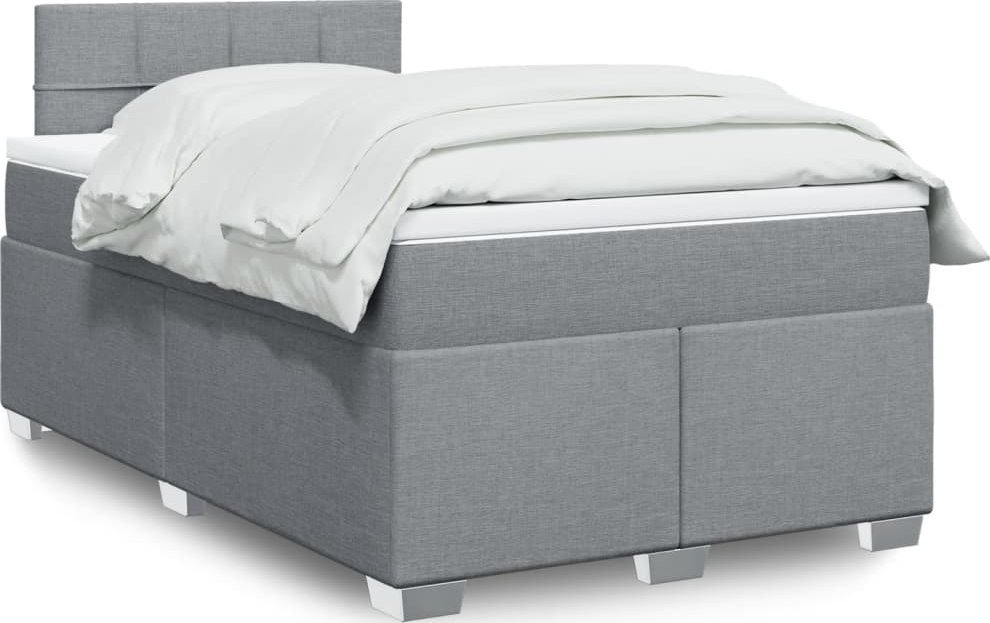 vidaXL Łóżko kontynentalne z materacem, jasnoszare, tkanina 120x200 cm