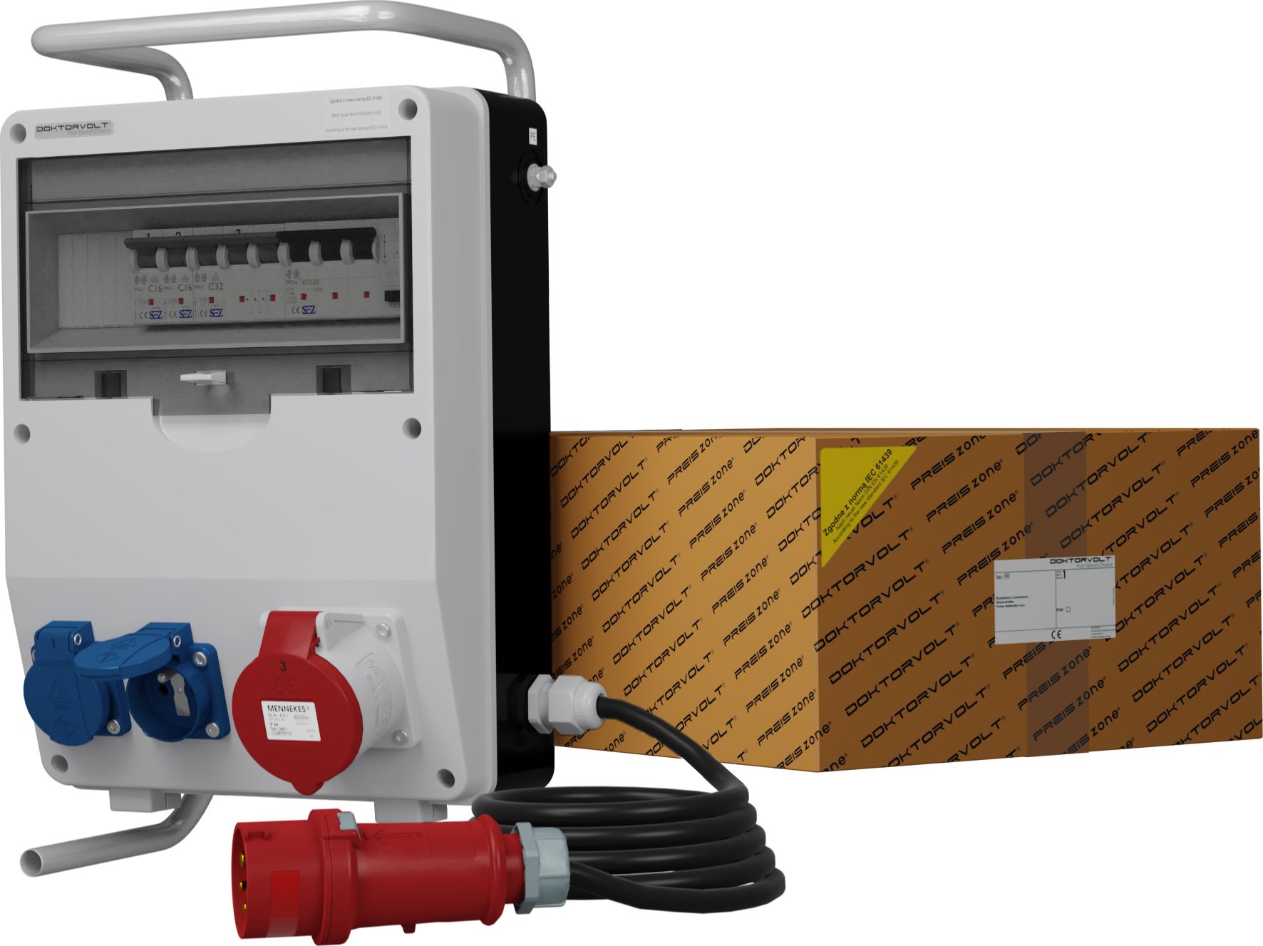 Doktorvolt Rozdzielnica budowlana na stojaku z kablem TD-S/FI SKHU 32A 2x230V Doktorvolt 0533