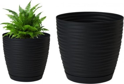 Galicja Doniczka z podstawką plastikowa czarna 16,7x15,4 cm Sahara