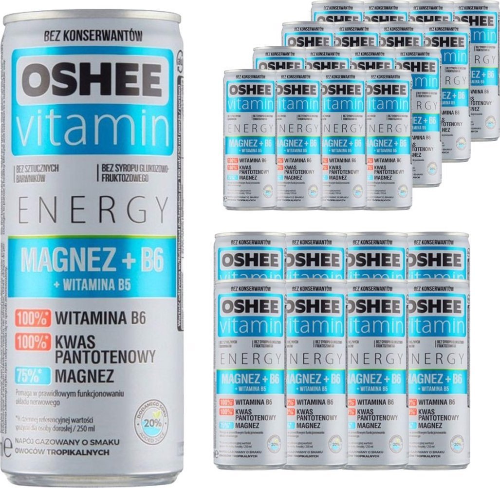 Oshee Oshee Vitamin Energy Napój gazowany o smaku owoców tropik 250 ml x24 sztuk