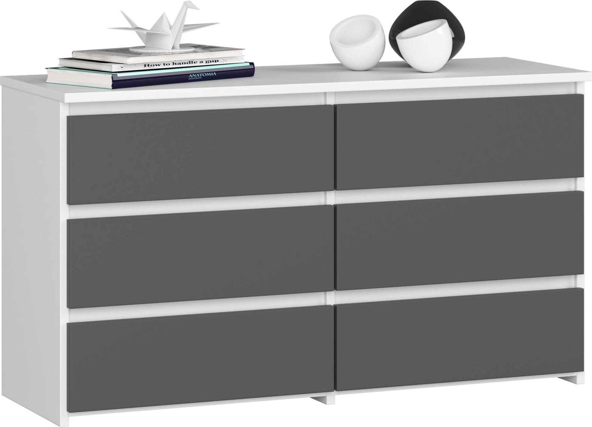 Fabryka Mebli Akord Komoda do salonu CL 100 cm 6 szuflad klasyczna - biała grafit szary
