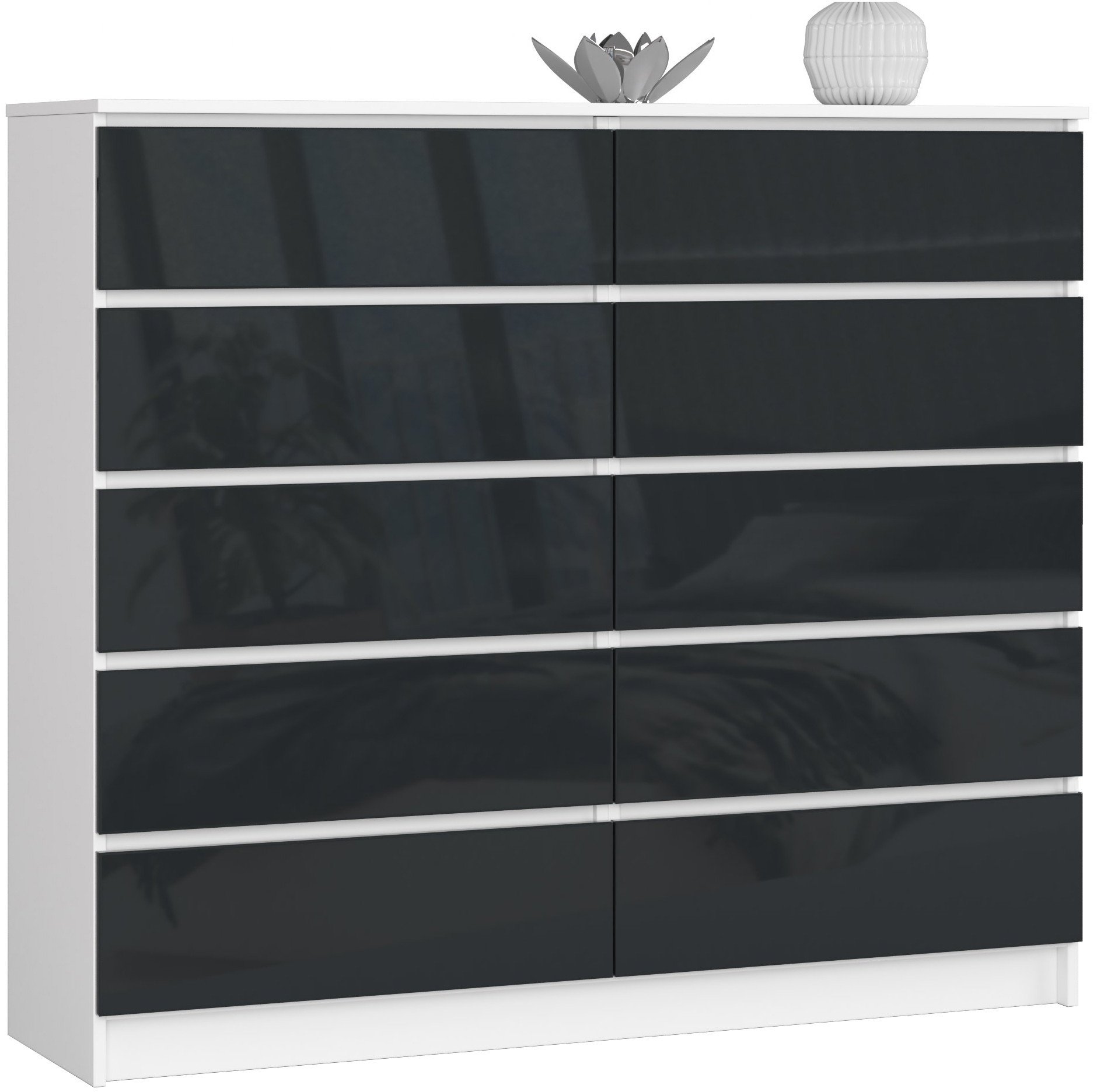 Fabryka Mebli Akord KOMODA K 140 cm 10 SZUFLAD BIAŁA / GRAFIT POŁYSK