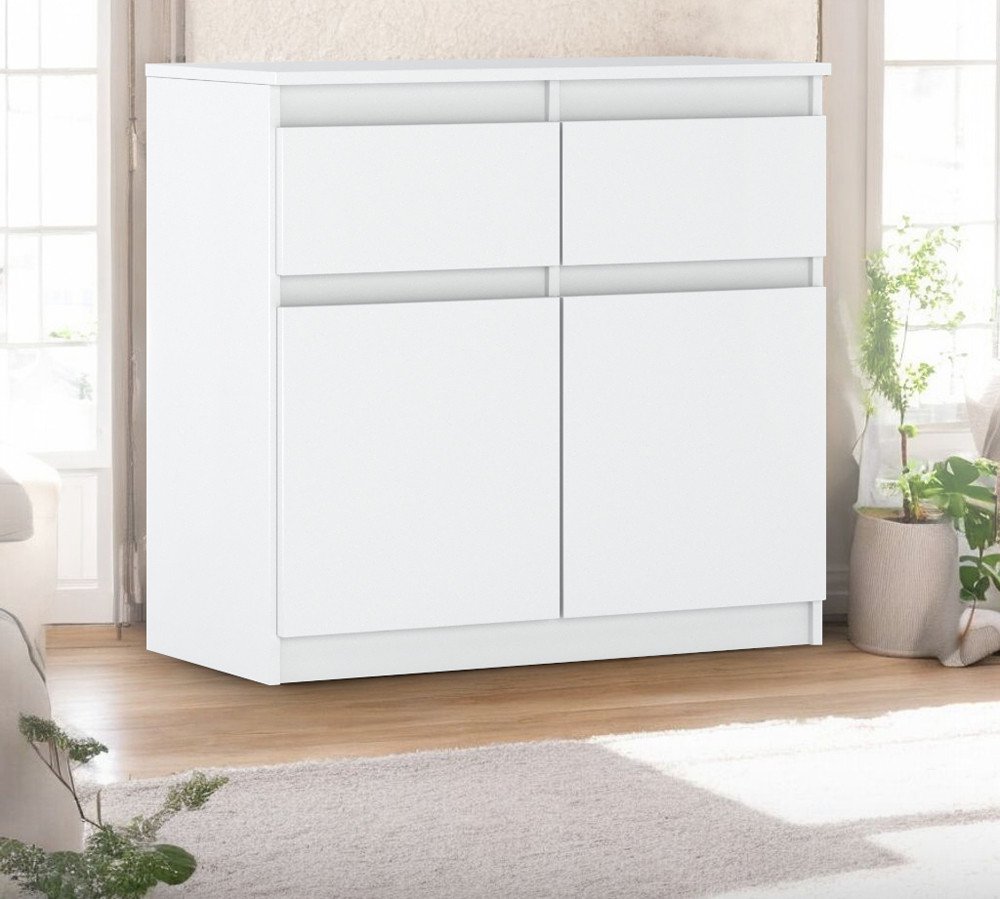 Komoda Biała Mat Nowoczesna Z 2 Szufladami Oleksa 80cm Pojemna Szafka Rtv