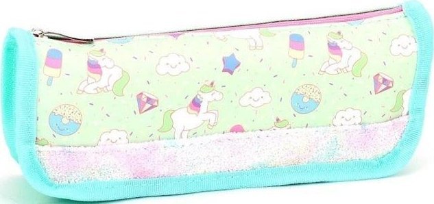 Piórnik tuba mała Jednorożce brokat seledyn