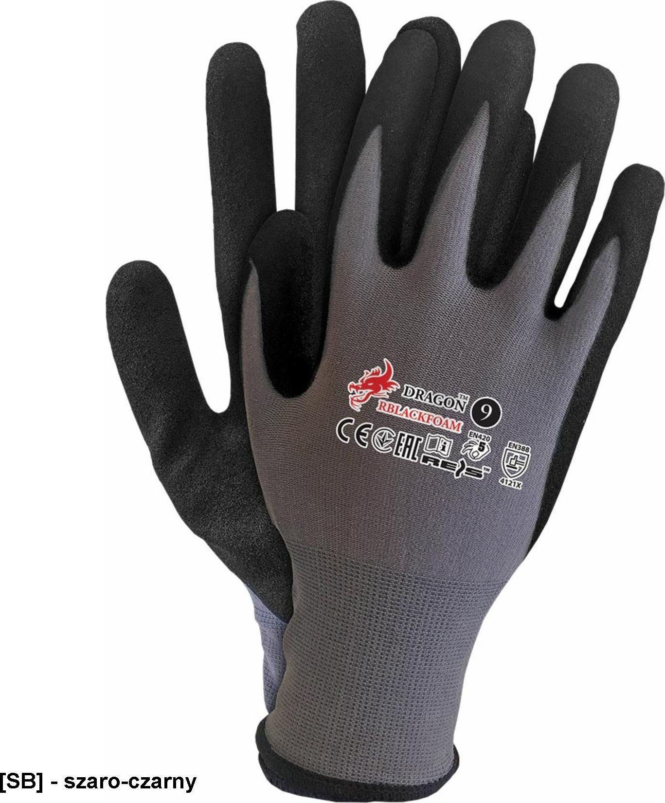 R.E.I.S. RBLACKFOAM Rękawice ochronne wykonane z nylonu, powlekane spienionym nitrylem 7