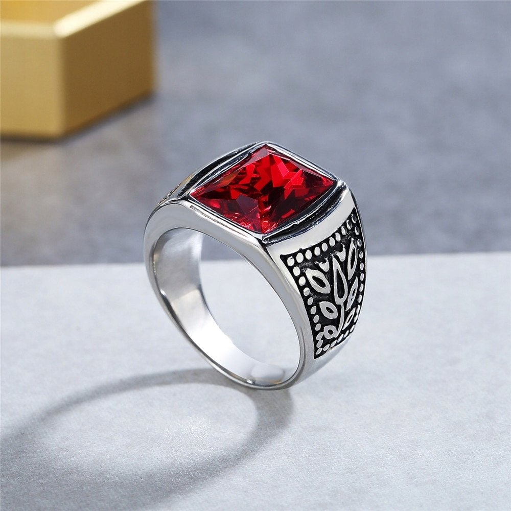 Sygnet UNISEX Czerwony STALOWY 316L EU19 US09