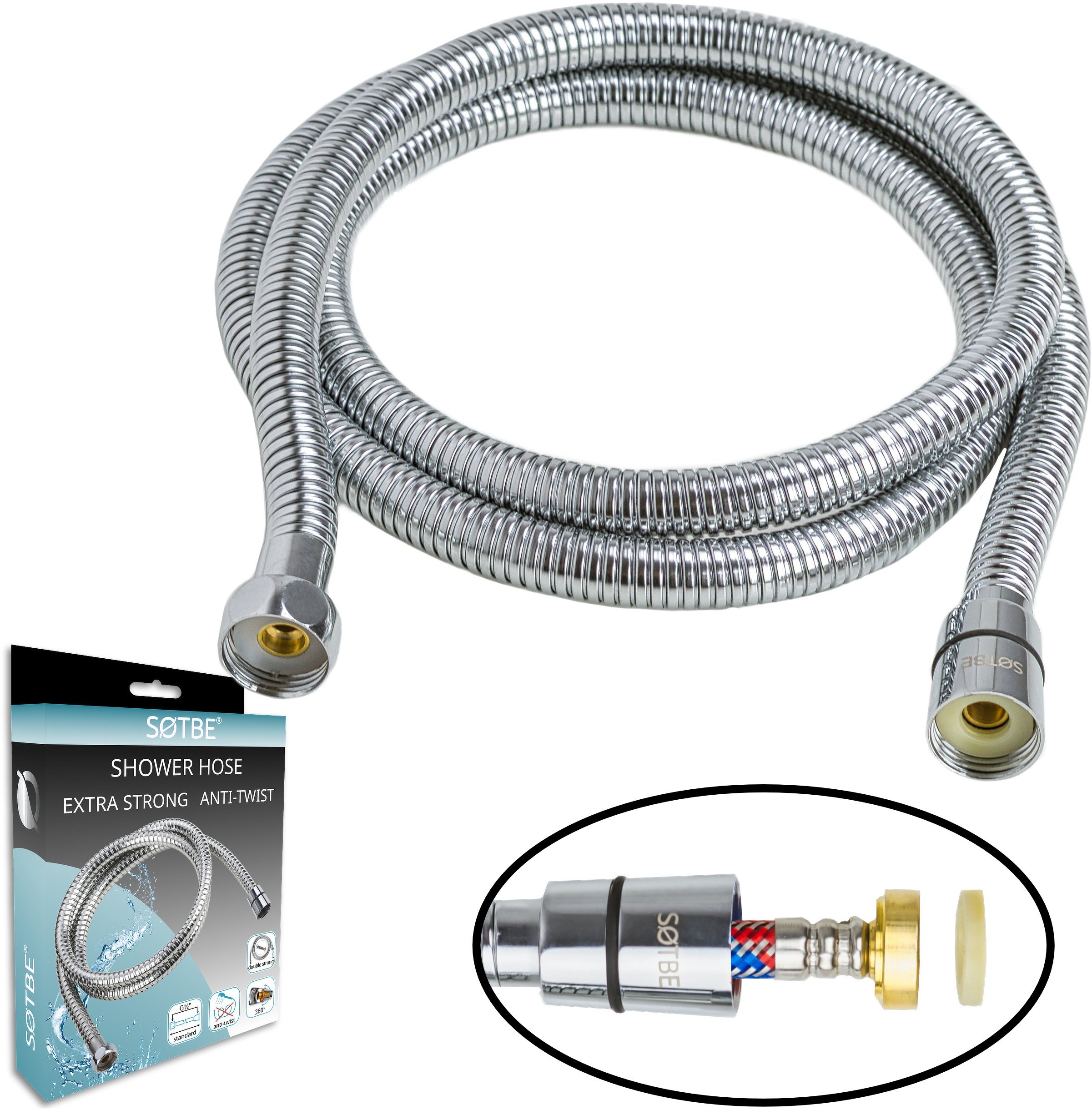 Wąż prysznicowy pleciony SOTBE LARK antyskrętny wzmacniany 200 cm. Kolor chrom